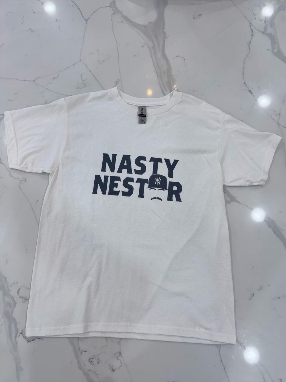 NWT Gildan White Kids Tee with Navy "Nasty Nester" Graphic